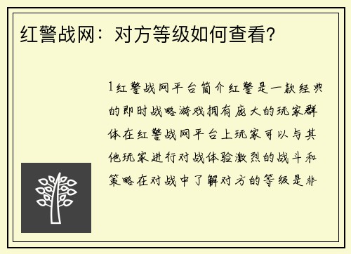 红警战网：对方等级如何查看？